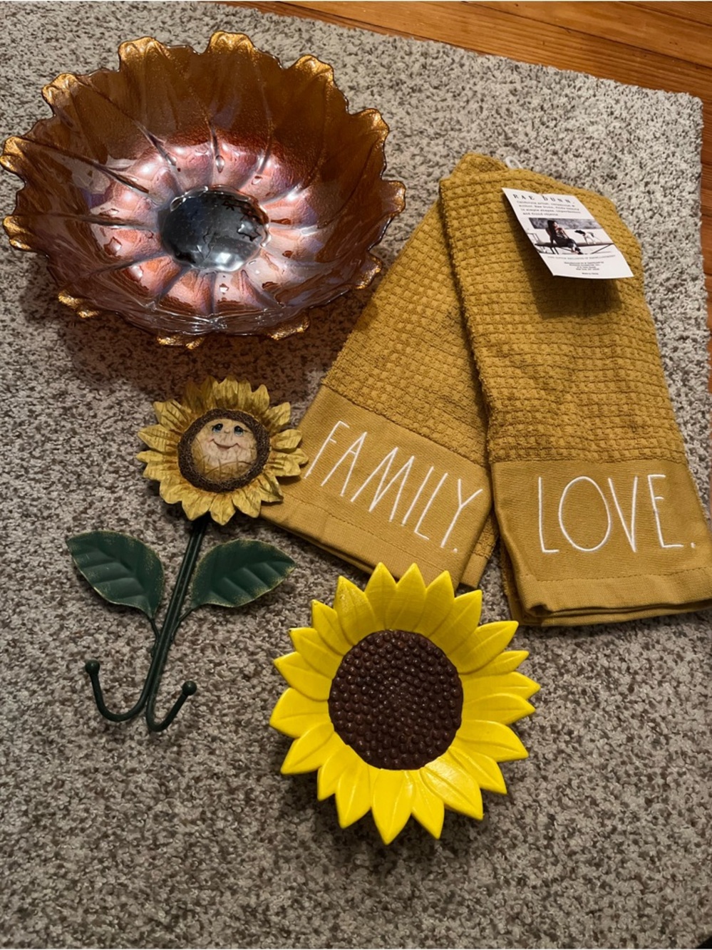 Sunflower Bowl & Decor with Rae Dunn Family & Love Towels